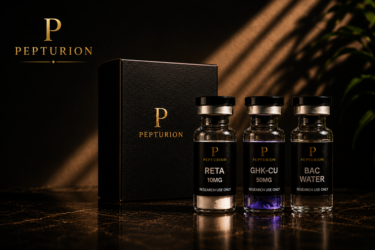 Pepturion RETA, GHK-CU en BPC-157 research peptiden